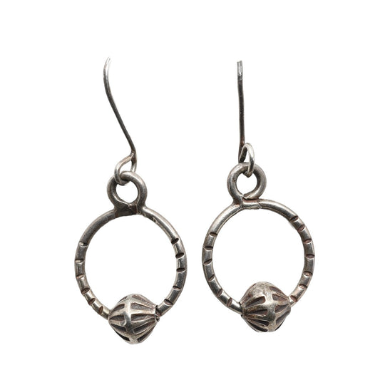 Vintage Navajo Silver Hoop and Ball Earrings - Turquoise & Tufa