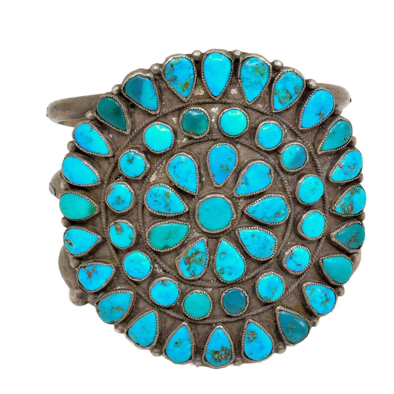 Vintage Navajo Turquoise Cluster Bracelet - Turquoise & Tufa