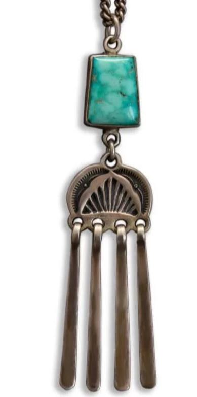 Vintage Navajo Turquoise Dangle Pendant by Harry H. Begay - Turquoise & Tufa