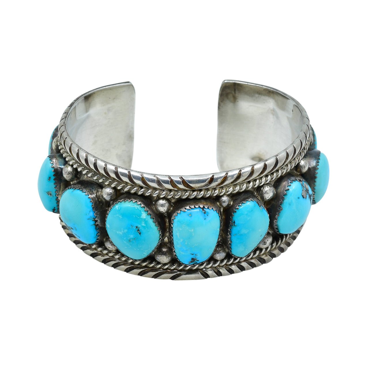 Vintage Navajo Turquoise Row Bracelet With 9 Stones