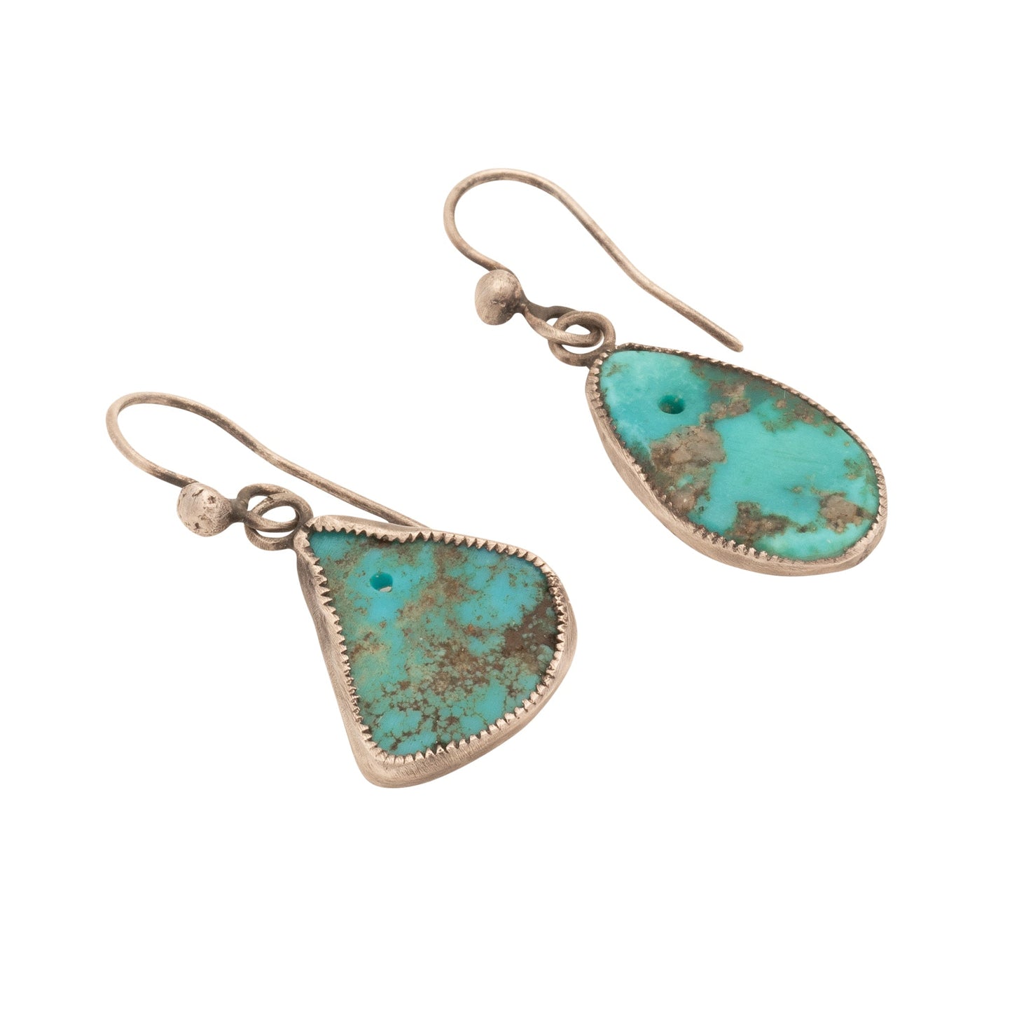 Vintage Pueblo Dangle Earrings of Natural Drilled Turquoise Tabs - Turquoise & Tufa