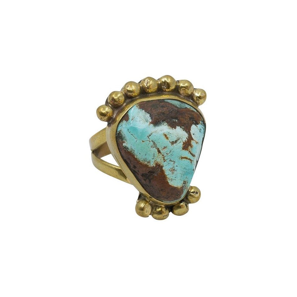 Vintage Ring by Tony Aguilar Senior of Brass and Turquoise - Turquoise & Tufa