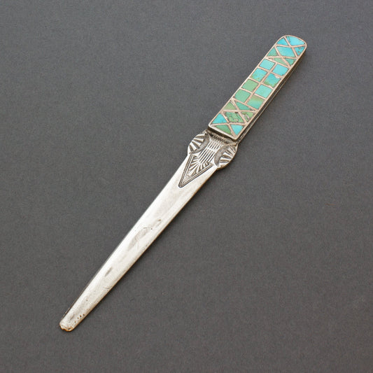 Vintage Silver and Turquoise Channel Inlay Letter Opener - Turquoise & Tufa