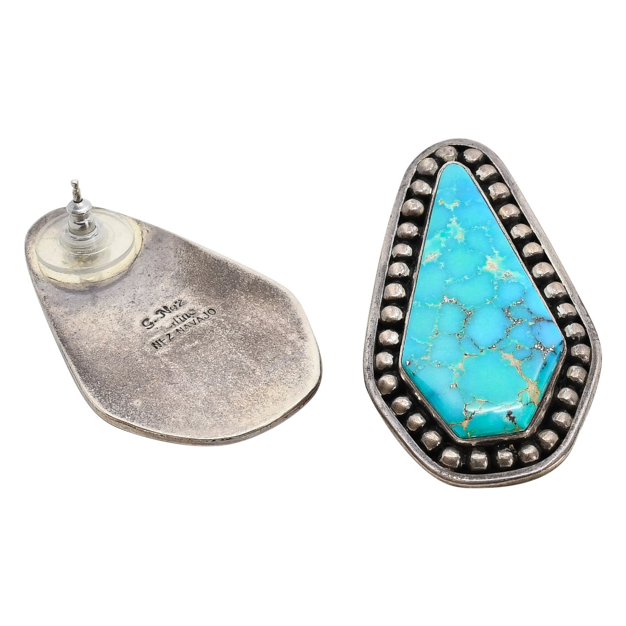 Vintage Silver and Turquoise Earrings Navajo Handmade - Turquoise & Tufa