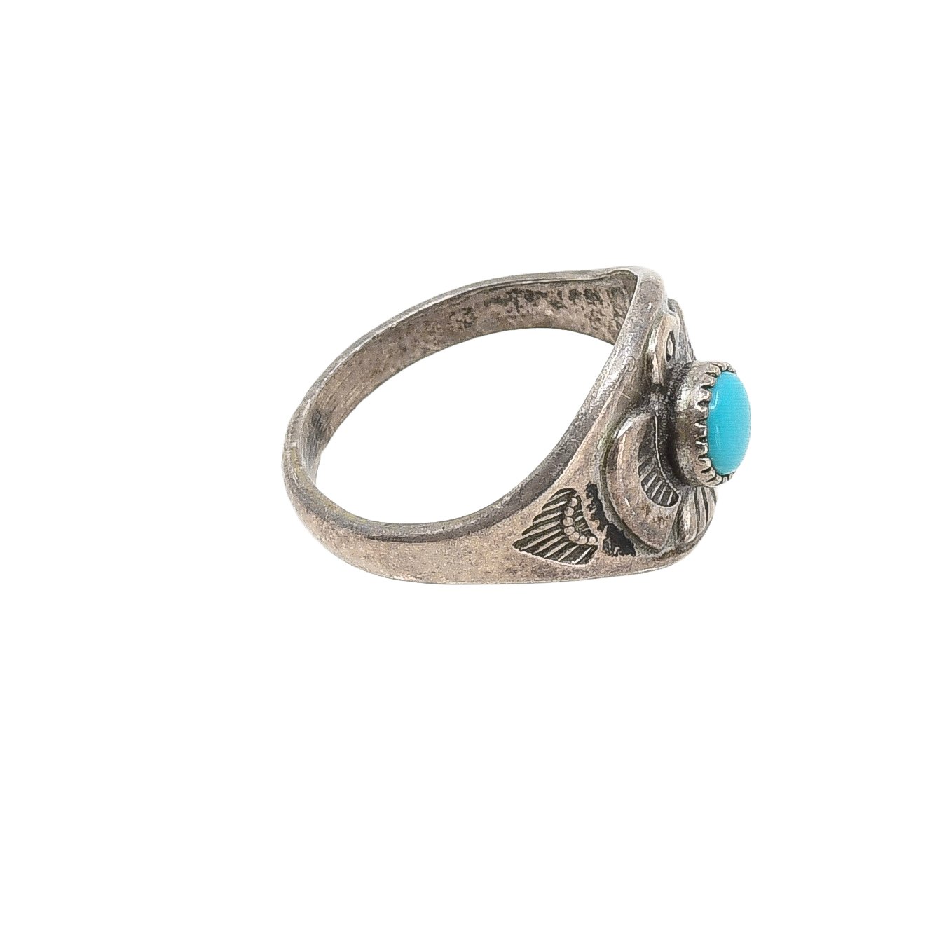 Vintage Silver Thunderbird Turquoise Ring Bell Trading Post - Turquoise & Tufa