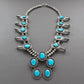 Vintage Squash Blossom Necklace of Turquoise and Silver - Turquoise & Tufa