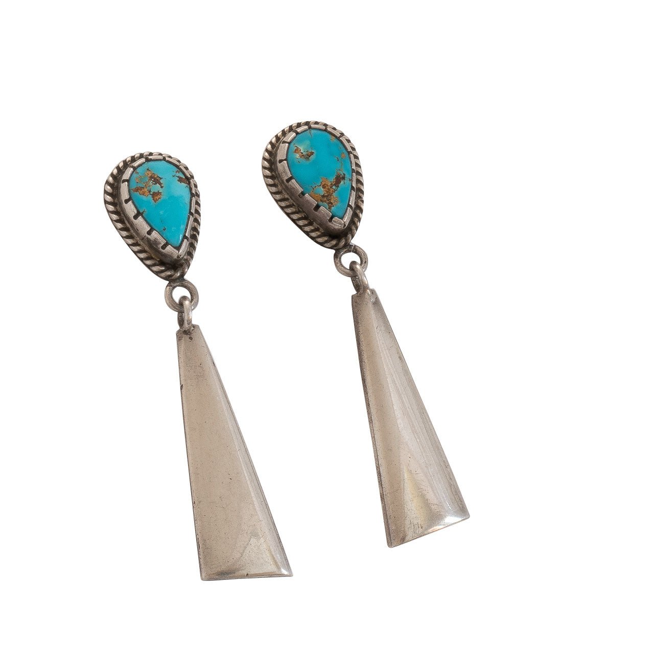 Vintage Turquoise Dangle Earrings by Mitchell Calabaza - Turquoise & Tufa