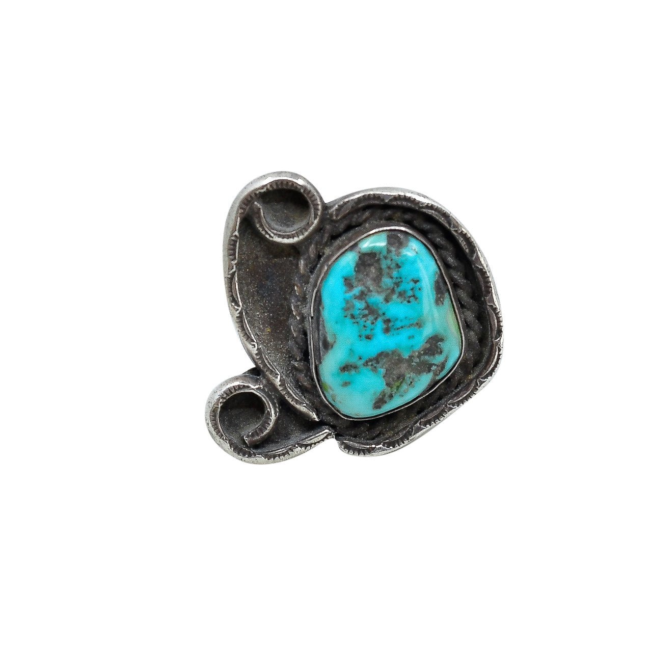 Vintage Turquoise Nugget Ring of Heavy Gauge Sterling Silver - Turquoise & Tufa