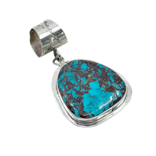 Vintage Turquoise Pendant With Large Silver Bail - Turquoise & Tufa