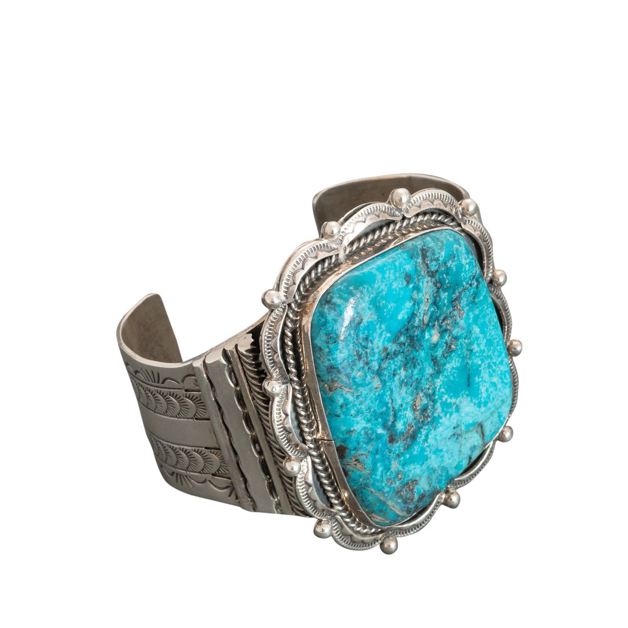 Vintage Wide Navajo Turquoise Cuff Bracelet By Henry Sam - Turquoise & Tufa