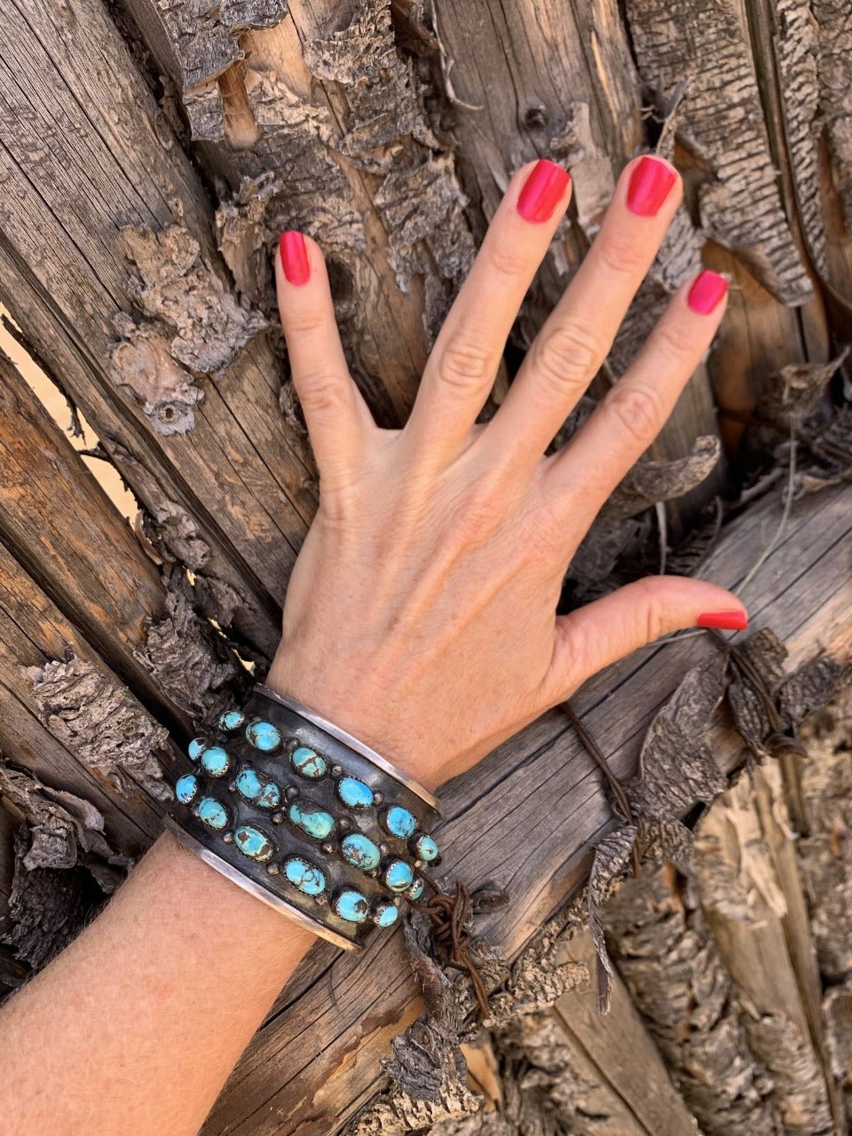 Vintage Wide Turquoise Cuff Of Multiple Stones in Sterling Silver - Turquoise & Tufa