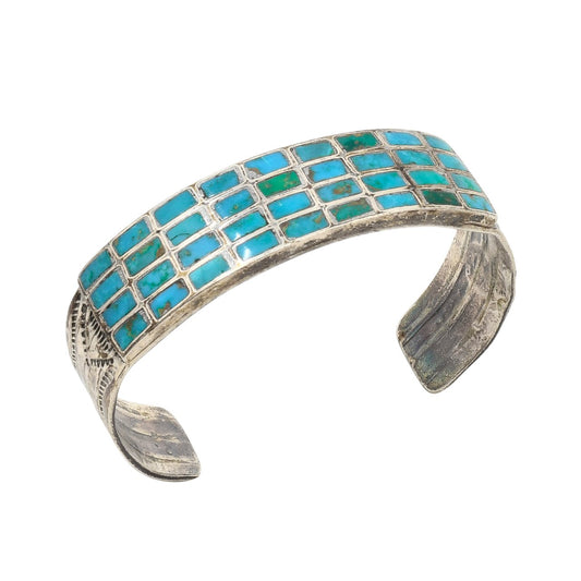 Vintage Zuni Bracelet of Flush Channel Inlay Turquoise - Turquoise & Tufa