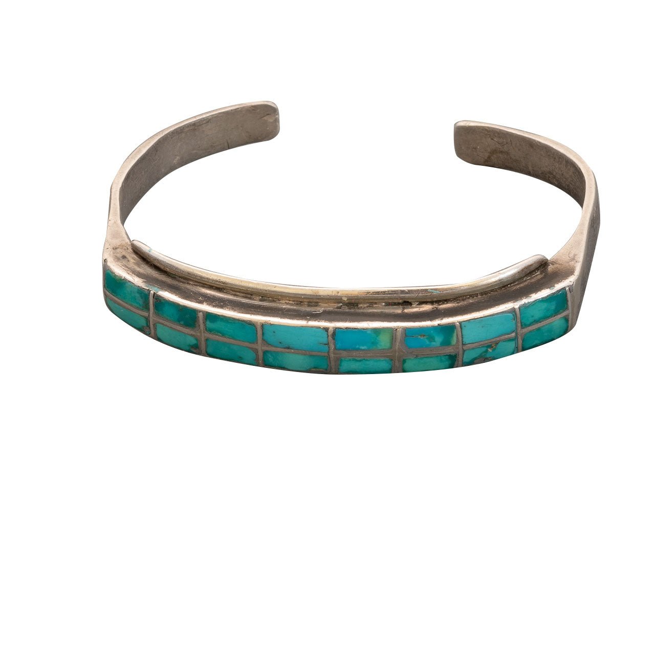 Vintage Zuni Bracelet of Turquoise Channel Inlay – Turquoise & Tufa