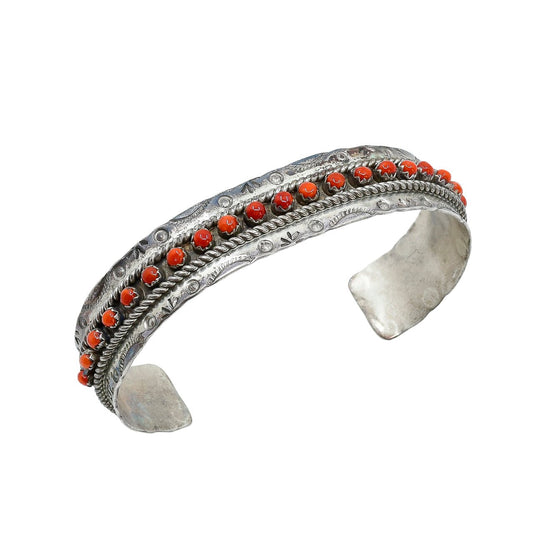 Vintage Zuni Coral Bracelet by Jason and Pearl Ukestine - Turquoise & Tufa