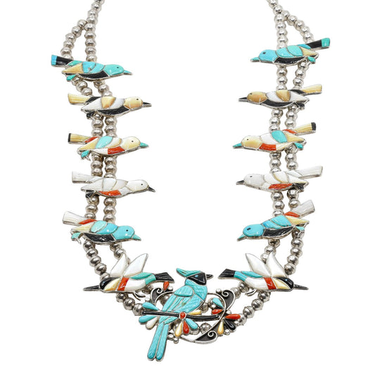 Vintage Zuni Inlay Bird Necklace of Turquoise - Turquoise & Tufa