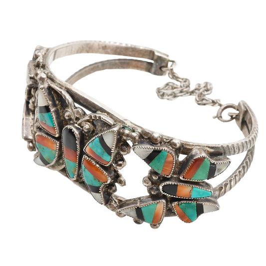 Vintage Zuni Inlay Butterfly Bracelet Of Turquoise and Other Stones - Turquoise & Tufa