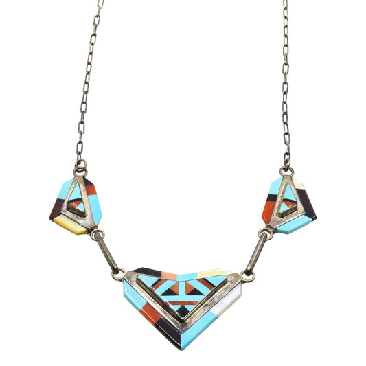 Vintage Zuni Inlay Necklace by Ophelia Panteah - Turquoise & Tufa