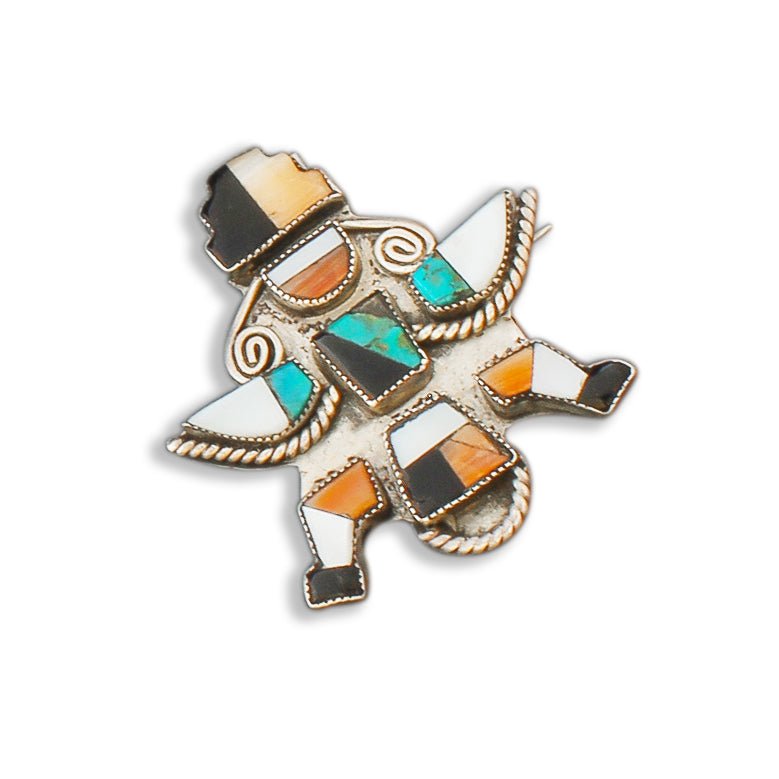 Vintage Zuni Knifewing Brooch of Mosaic Inlay Turquoise, Jet, and Shell - Turquoise & Tufa