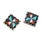 Vintage Zuni Mosaic Inlay Earrings of Turquoise and Coral Pinwheels - Turquoise & Tufa