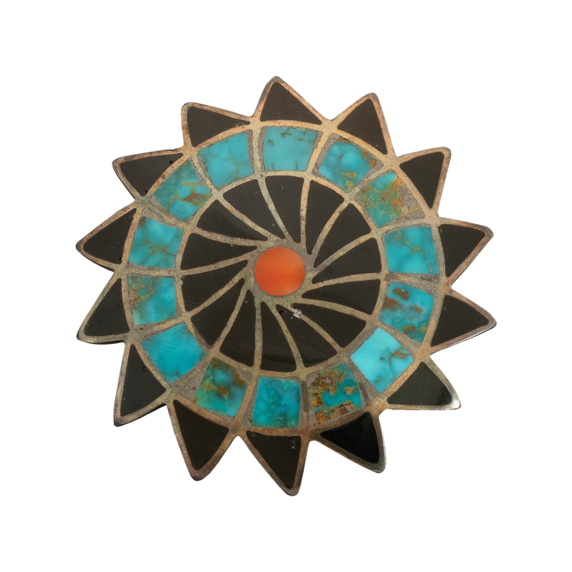 Vintage Zuni Star Brooch of Channel Inlay - Turquoise & Tufa
