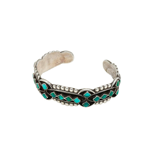Vintage Zuni Turquoise Bracelet of Flush Set Inlay - Turquoise & Tufa