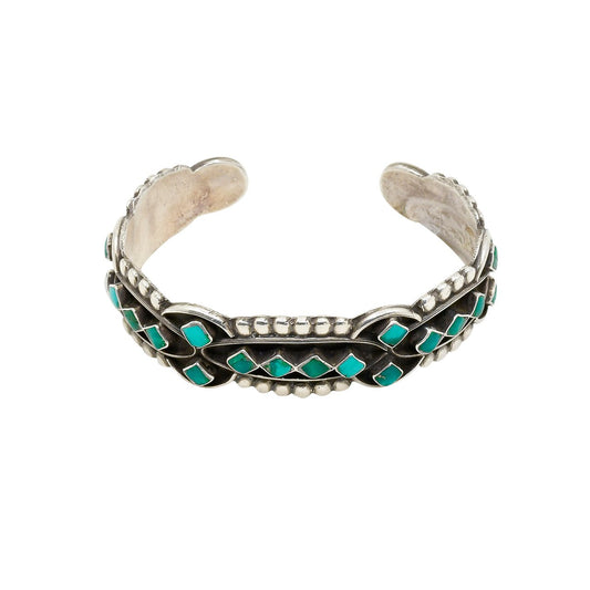 Vintage Zuni Turquoise Bracelet of Flush Set Inlay - Turquoise & Tufa