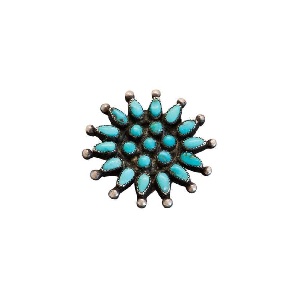 Vintage Zuni Turquoise Cluster Pin - Turquoise & Tufa