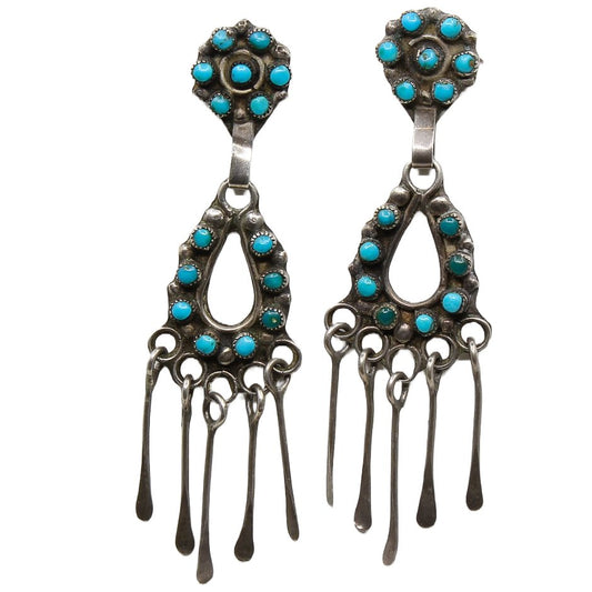 Vintage Zuni Turquoise Dangle Earrings - Turquoise & Tufa