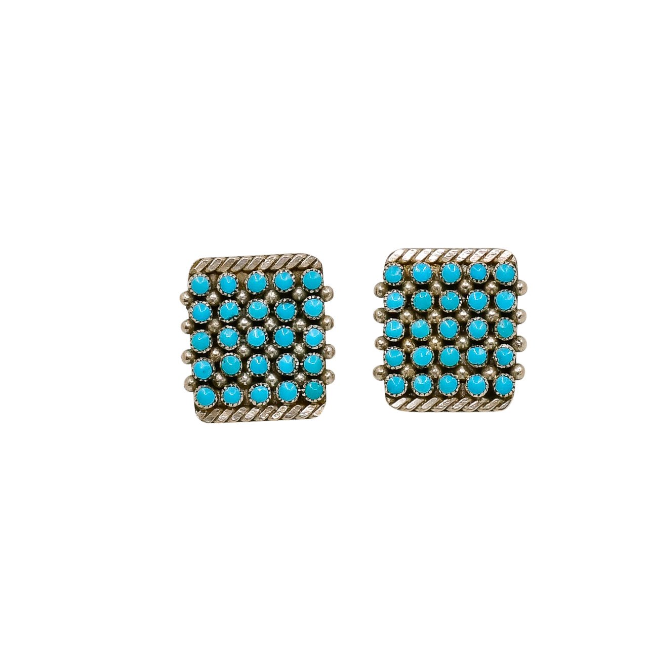 Vintage Zuni Turquoise Earrings Snake Eye Setting - Turquoise & Tufa