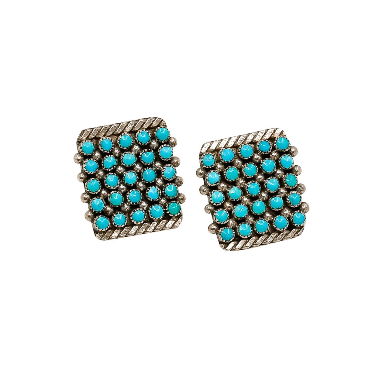 Vintage Zuni Turquoise Earrings Snake Eye Setting - Turquoise & Tufa