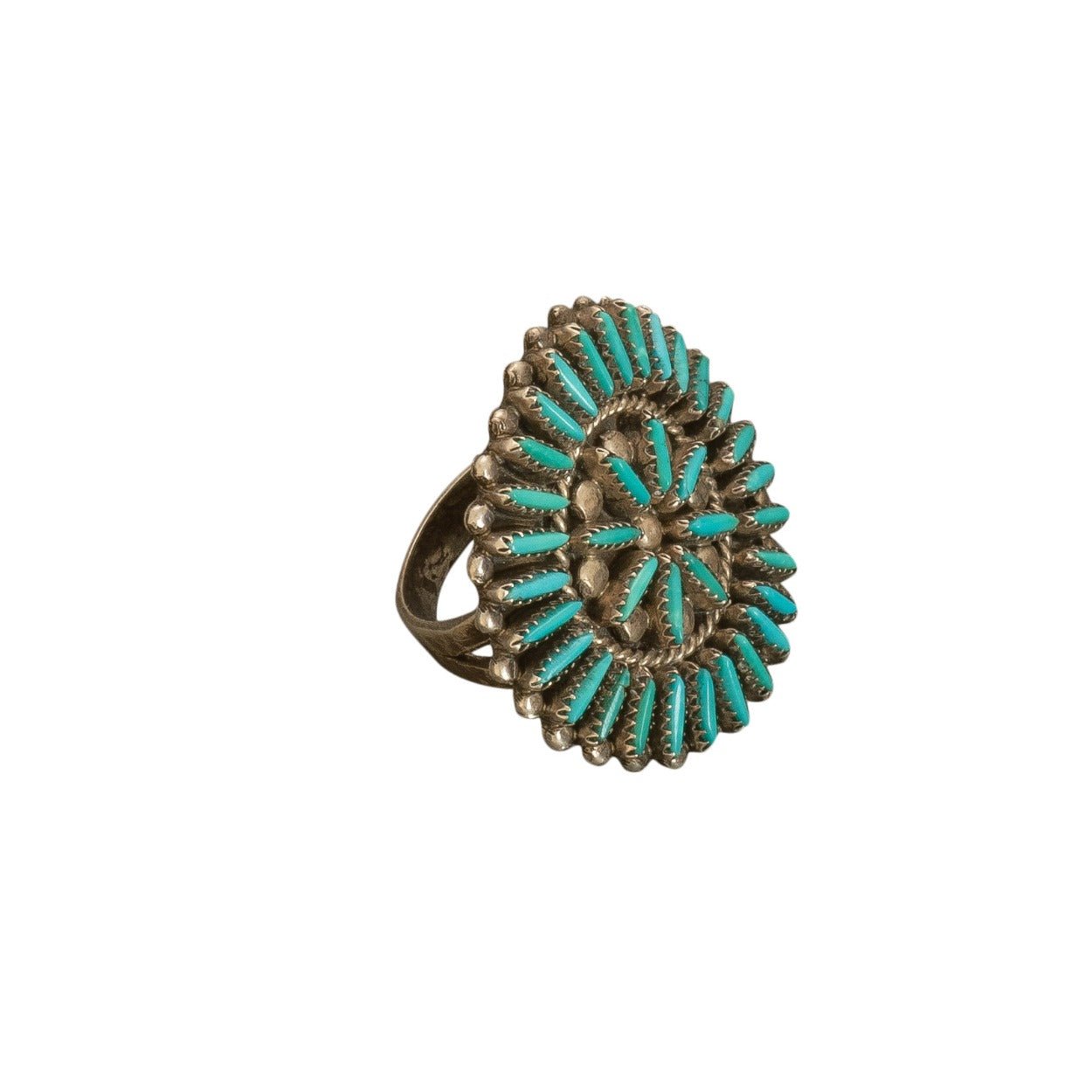 Vintage Zuni Turquoise Needlepoint Ring - Turquoise & Tufa