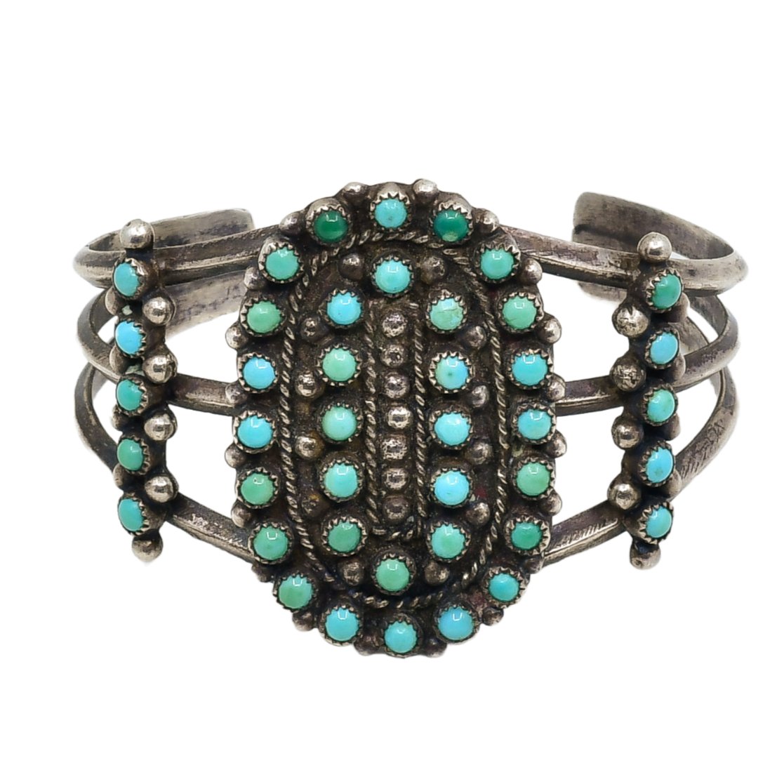 Vintage Zuni Turquoise Oval Snake Eye Bracelet - Turquoise & Tufa