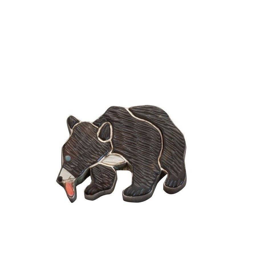 Virgil and Shirley Benn Baby Bear Pin Pendant of Inlay - Turquoise & Tufa