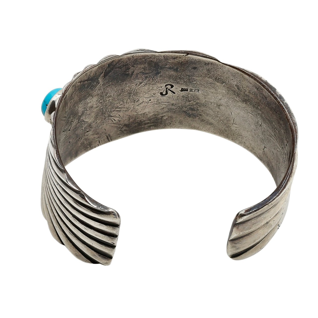Wide Jesse Robbins Cuff of Ingot Silver and Turquoise - Turquoise & Tufa