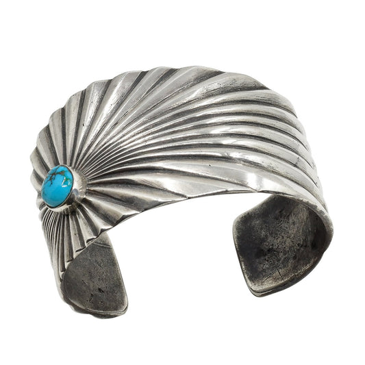 Wide Jesse Robbins Cuff of Ingot Silver and Turquoise - Turquoise & Tufa