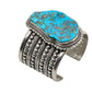 Wide Silver Cuff by Mike Bird Romero With Morenci Turquoise - Turquoise & Tufa