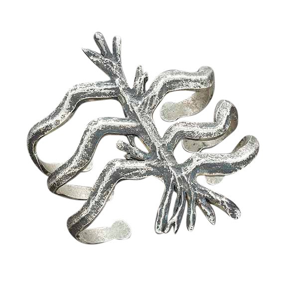 Wide Tufa Cast Silver Corn Plant Cuff Bracelet By Ira Custer - Turquoise & Tufa