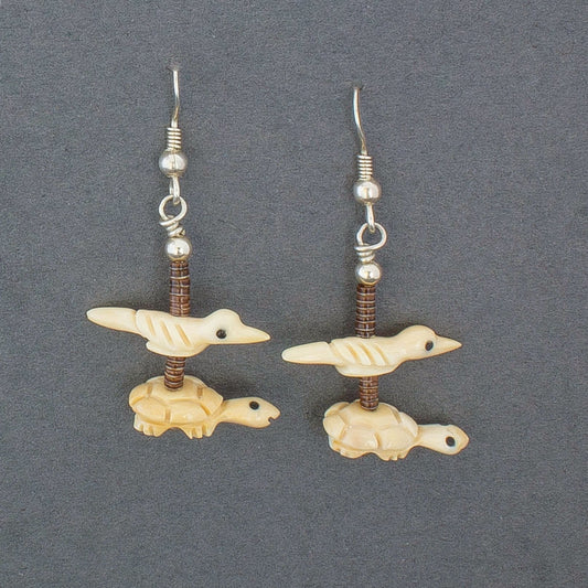 Zuni Animal Fetish Carving Earrings by Dinah Gasper - Turquoise & Tufa