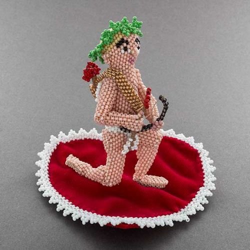 Zuni Hand Beaded Cupid on A Love Pad by Lorena Laahty - Turquoise & Tufa