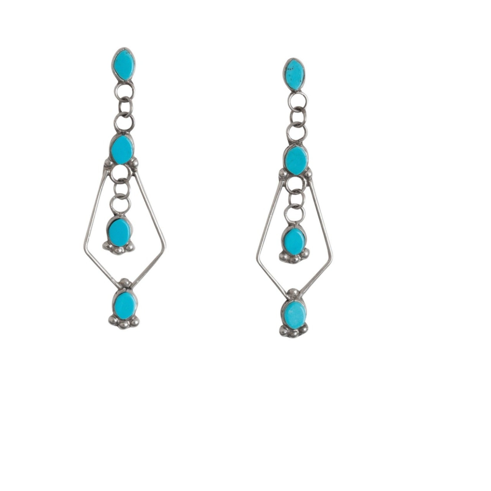 Zuni Turquoise Dangle Earrings - Turquoise & Tufa